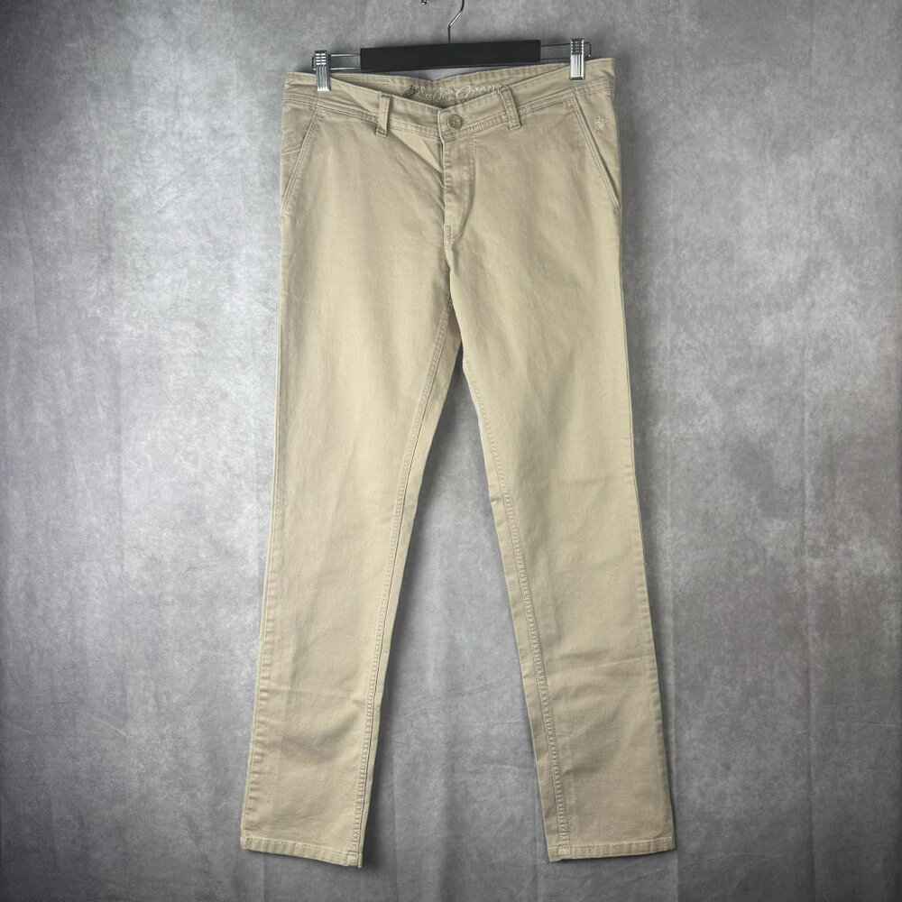 Cardiff Men’s Khaki Pants Size 34x32 Slim Straight Fit Beige Casual Embro